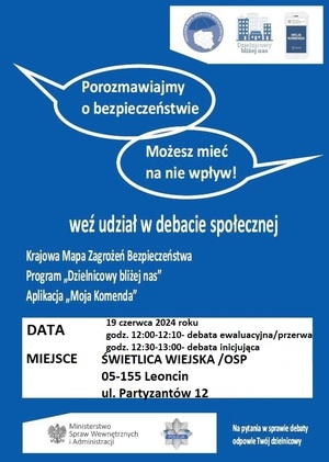 plakat, debata społeczna gm. Leoncin