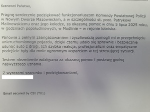 treść e-mail - podziękowanie